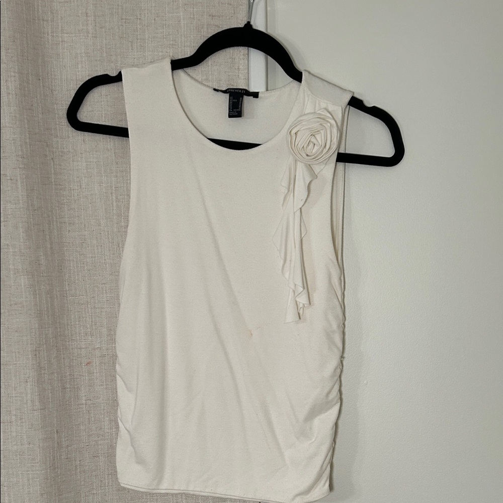 Forever 21 Cream Sleeveless Top with Rosette